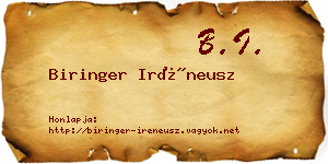 Biringer Iréneusz névjegykártya
